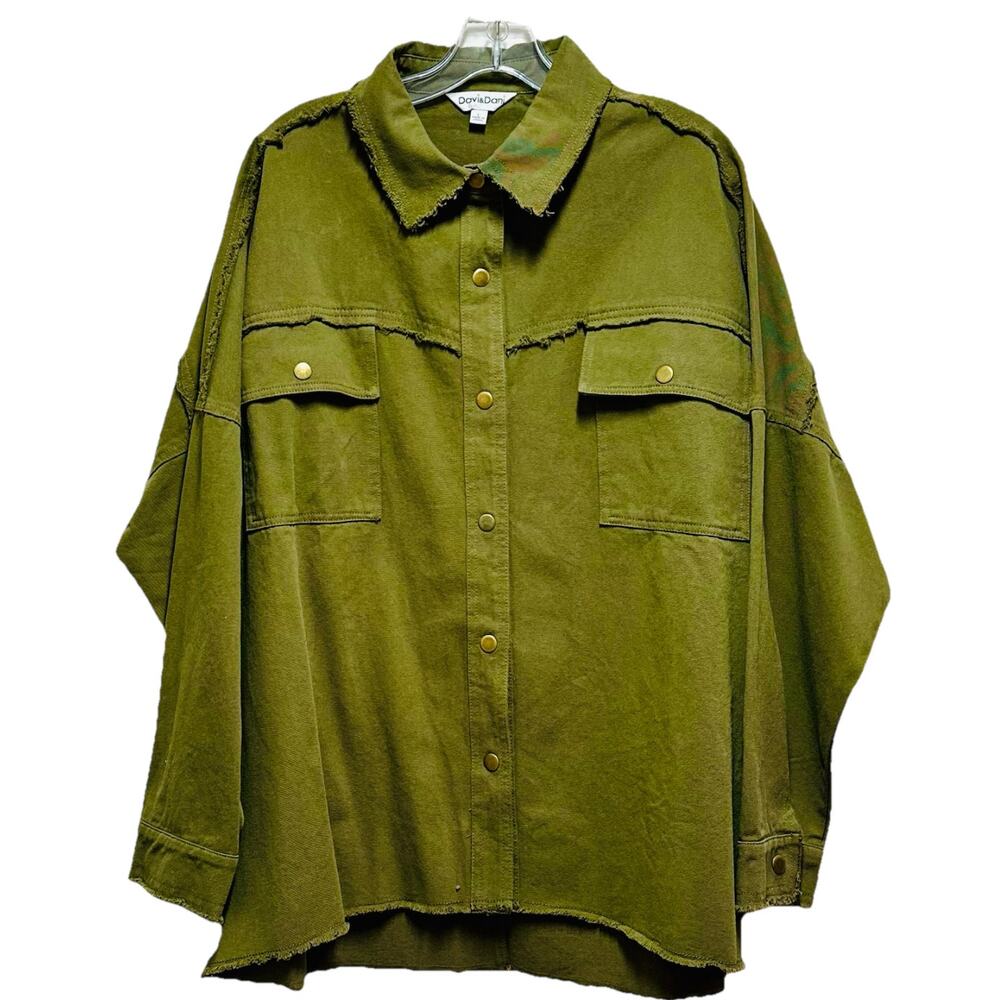 Davi & Dani Women’s Olive Green “Rock & Roll” Frayed Utility Jacket. Sz L  NEW - Picture 6 of 13